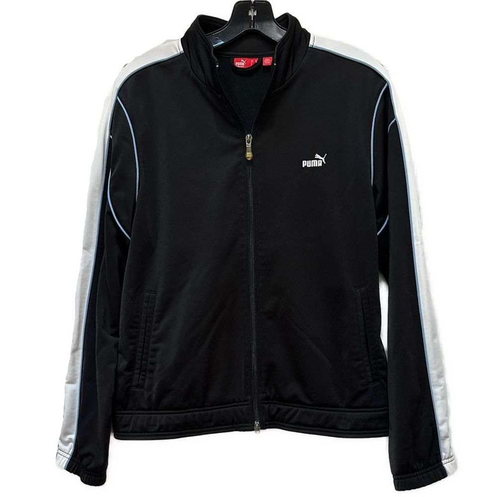 Puma Track Jacket Black with Blue and White Side Stripes Size XL